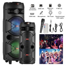 5,000W Portable Bluetooth Speaker Dual woofer Heavy Bass Party System Mic AUX FM
