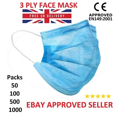 HEALTHCARE PLUS Non Surgical Masks 3 Ply Face Mask Covering Protection Mouth Nose Disposable