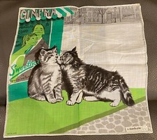 Vintage Dessin Dep. A. Skandia Print Kissing Cats Hankie Handkerchief w/Tag