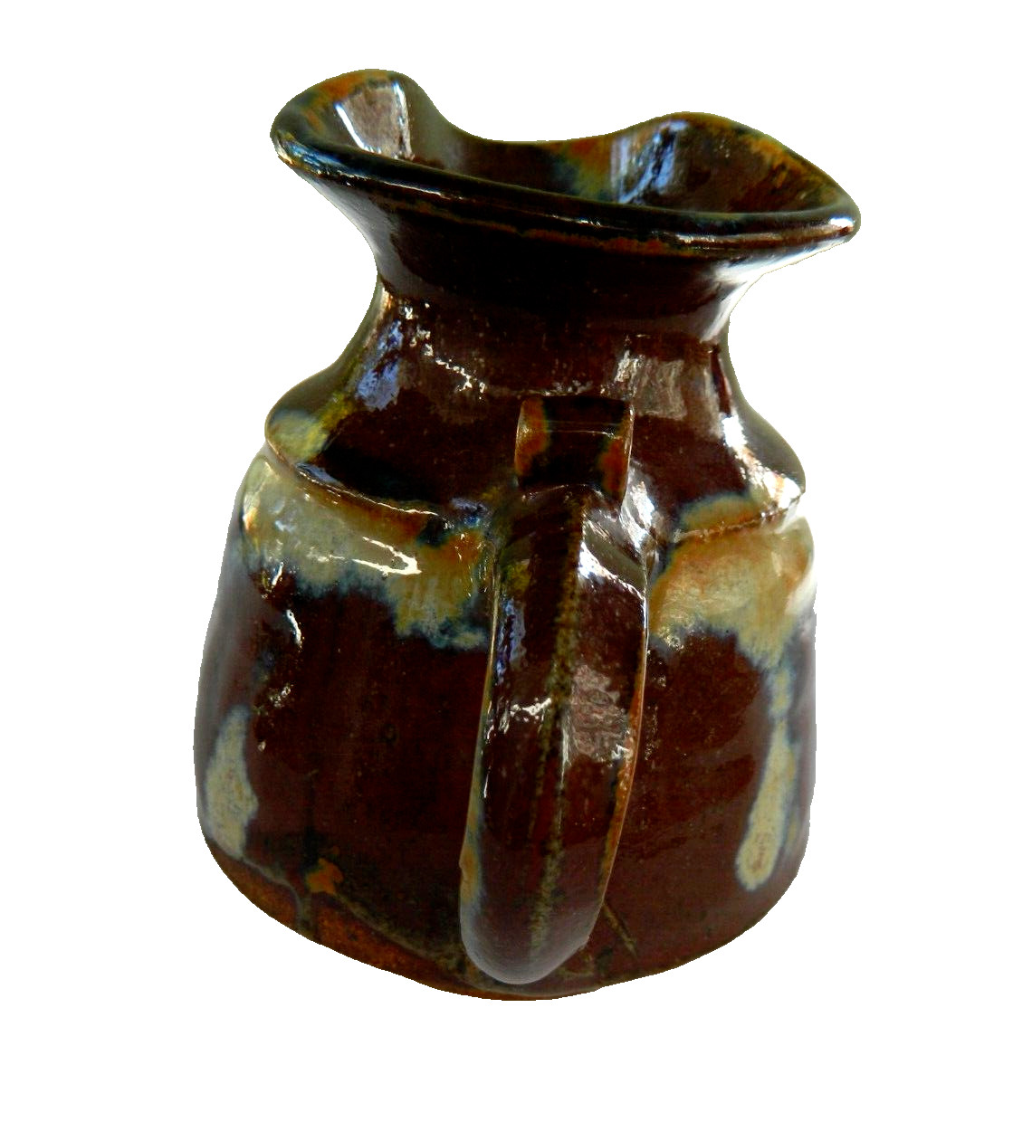 Pitcher Stoneware Small Brown Drip Glazed Rustic Farmhouse Art Pottery Signed