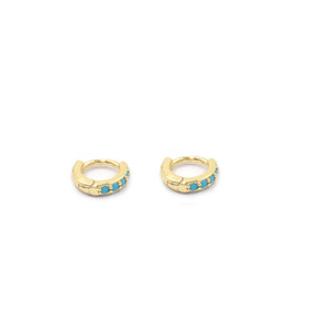 Authentic 2Pcs Silver Gold Plated Blue Turquoise Huggie Hoop Earrings Men Women I33