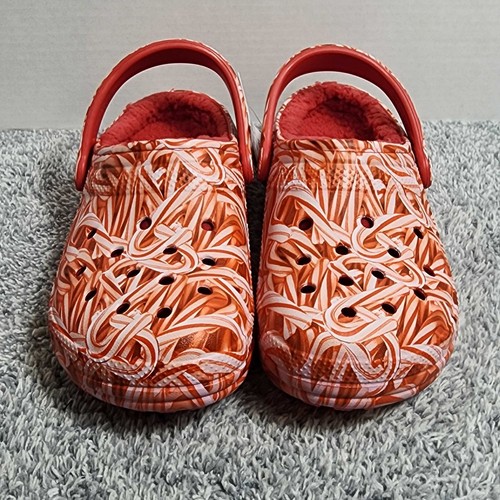 Crocs Classic Lined Candy Cane Slip On Clogs Women's Size 7 Christmas Red White - Picture 3 of 12