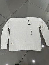 LAUREN RALPH LAUREN WHITE wide Neck Cable Knit Cricket Sweater Womens M NWT