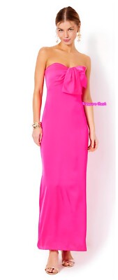 carlynn satin maxi bow dress Lilly Pulitzer Carlynn Satin Bow Strapless Side Slit Maxi Dress