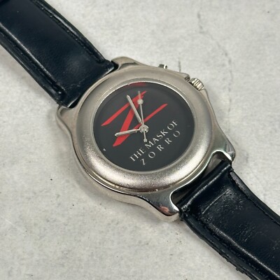 VTG The Mask of Zorro Watch Mens 38mm Black Dial Silver Tone New Battery