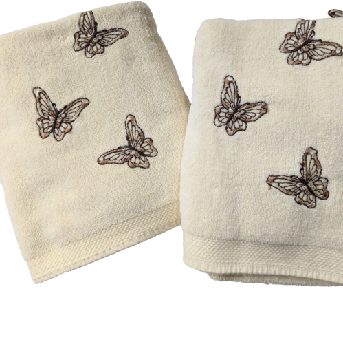 Martex Butterfly Bath & Hand Towel Set of 4 Cotton Poly Cream Granny Core Towels - Picture 1 of 16