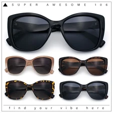 Womens Polarized Classic Oversized Chic Cat Eye Plastic Fashion Sunglasses