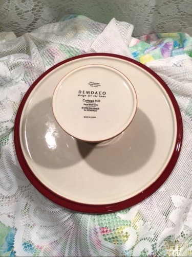 Ceramic Pedestal Cake Stand Burgundy and Yellow Hand Painted by Deb Hrabik - Picture 10 of 16