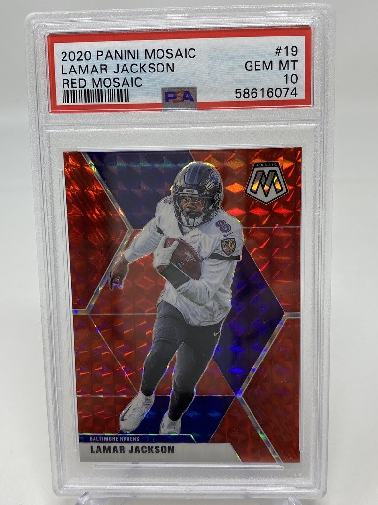 2020 Panini Mosaic #19 Lamar Jackson Red Mosaic - PSA 10 view 4