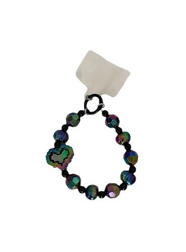Iridescent Purple & Green Heart Large Beaded Charm Phone Accessory Wristlet - Picture 8 of 11