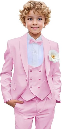 Boys 3 Pieces Slim Fit Suit Kids Tuxedo Suits for Boys Prom Wedding Party Formal - Picture 23 of 34