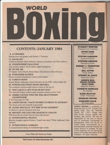 WORLD BOXING MAGAZINE ALEXIS ARGUELLO-AARON PRYOR BOXING HOFers JANUARY 1984 - Picture 2 of 3