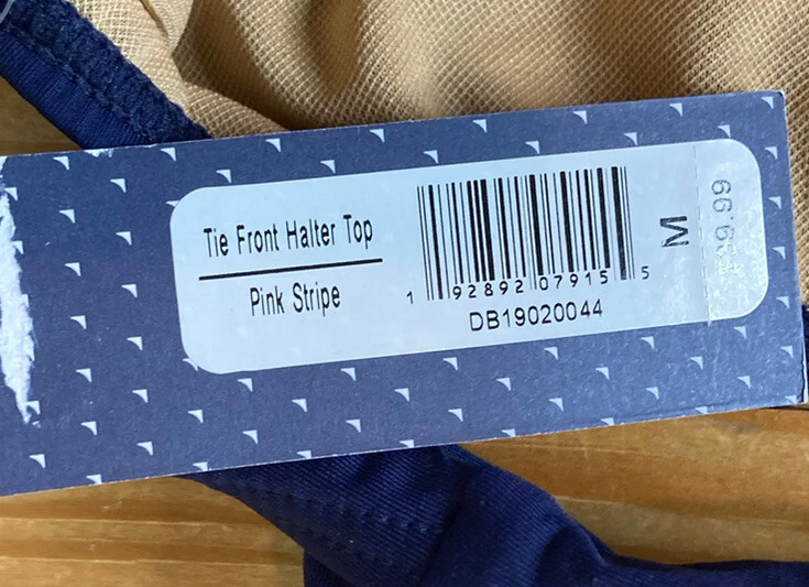 downeast NWT $39.99 womens tie front halter top swimsuit top Sz M Pink Stripe Q5 - Image 4 of 4