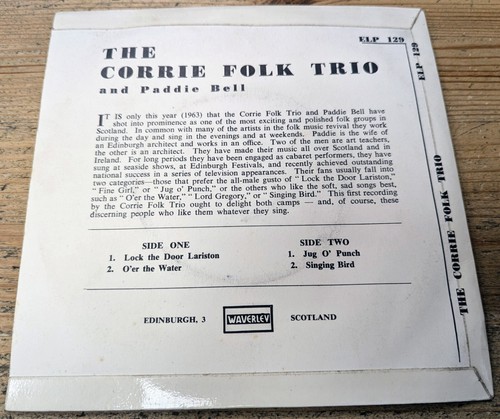 ELP 129 7" '63 THE CORRIE FOLK TRIO & PADDIE BELL "LOCK THE DOOR LARISTON" EX/VG - Picture 2 of 4