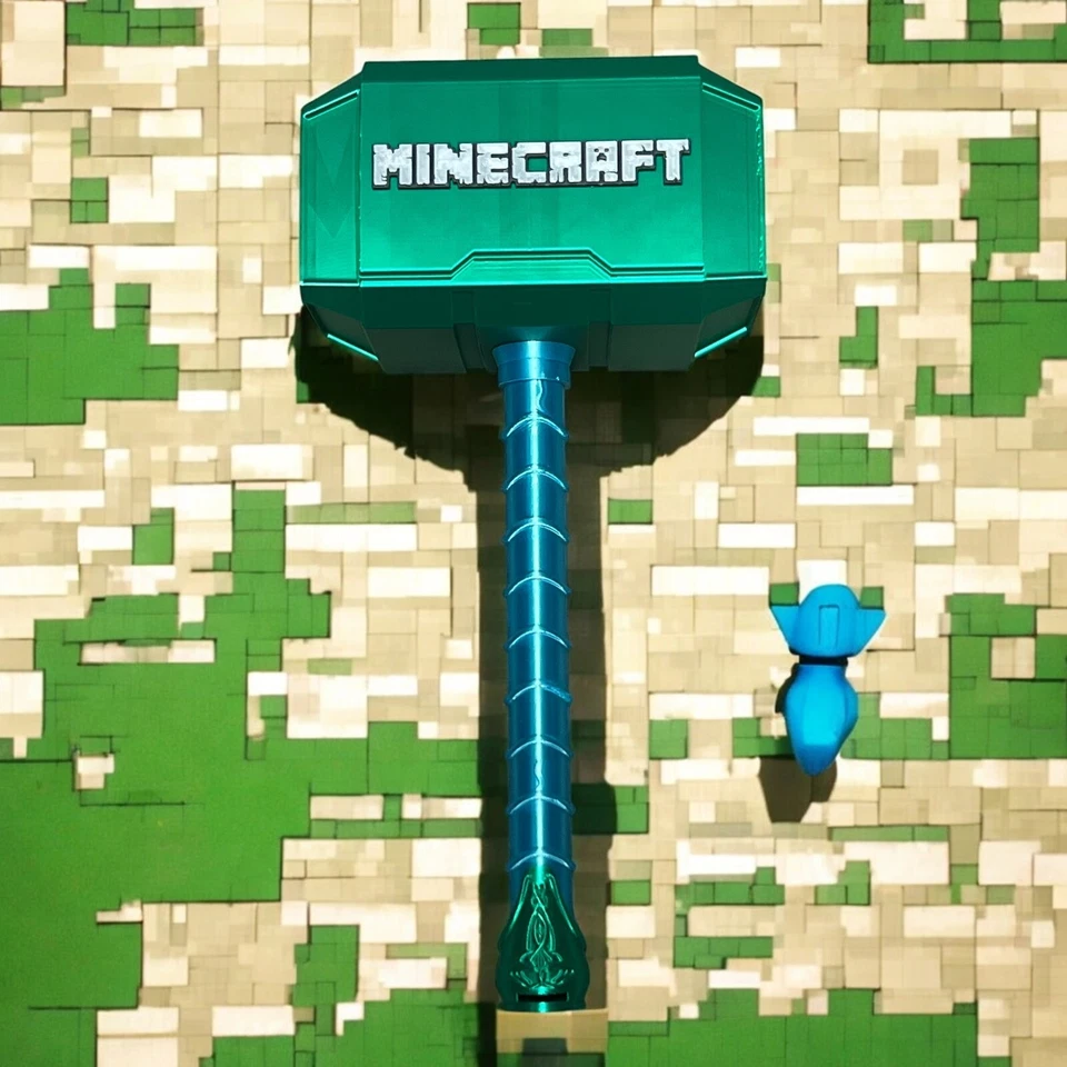 Minecraft Thor Hammer - utilería de pantalla de tamaño natural impresa en 3D para jugadores y fanáticos Foto 2 de 4
