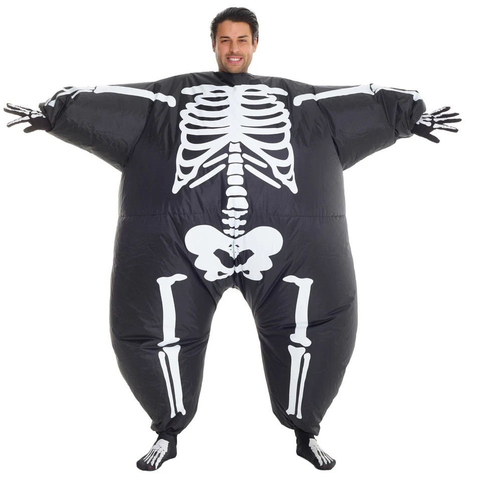 Disfraz de esqueleto inflable para adultos Megamorph Explotar Halloween Grasa Sumo Chub Traje Foto 3 de 4
