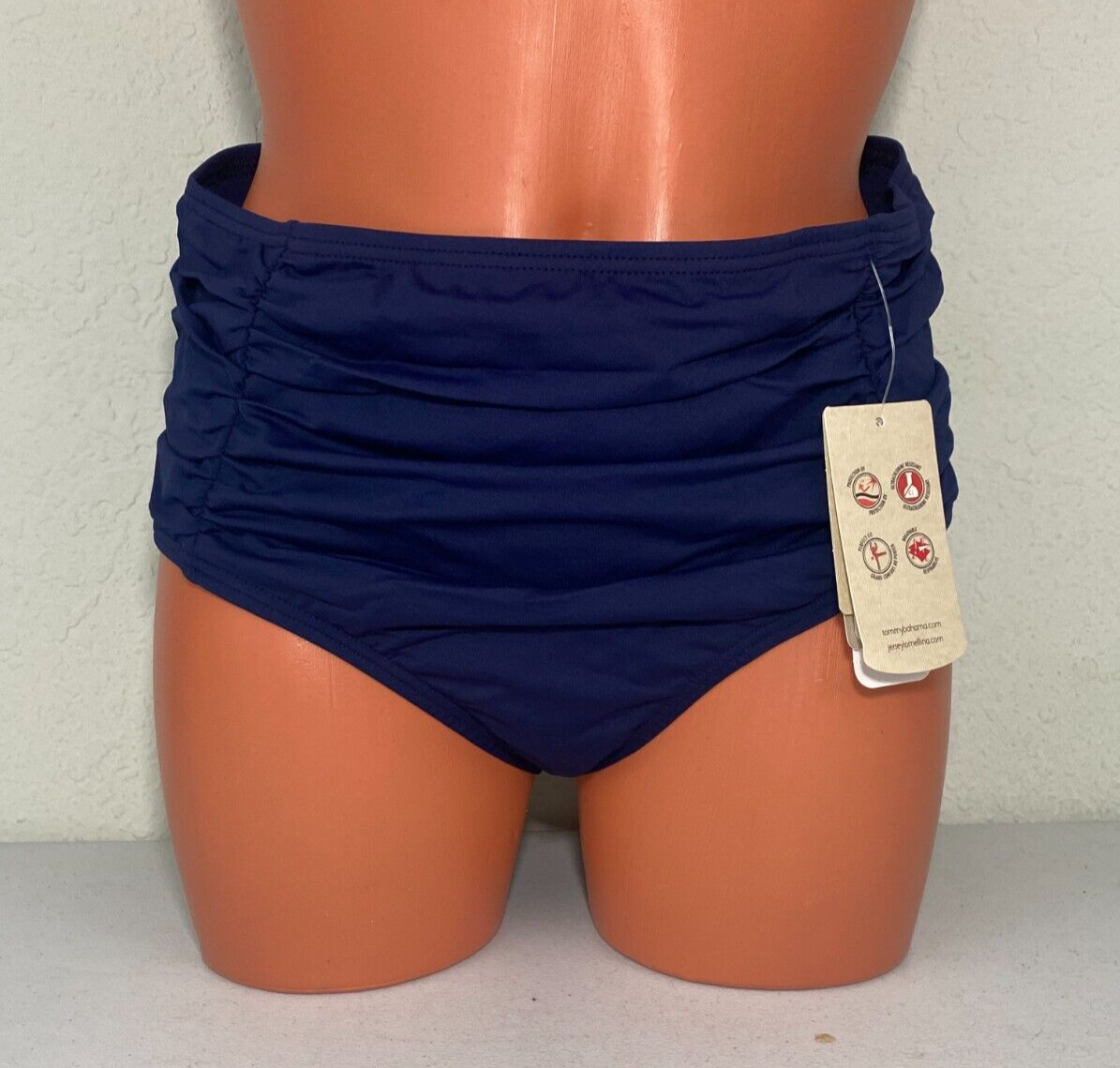 Tommy Bahama Womens Pearl Shirred High Waisted Bikini Bottom Navy Size Small