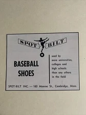 Spot Bilt Inc. Baseball Shoes Cambridge Massachusetts 1958 Baseball 5X3 Ad