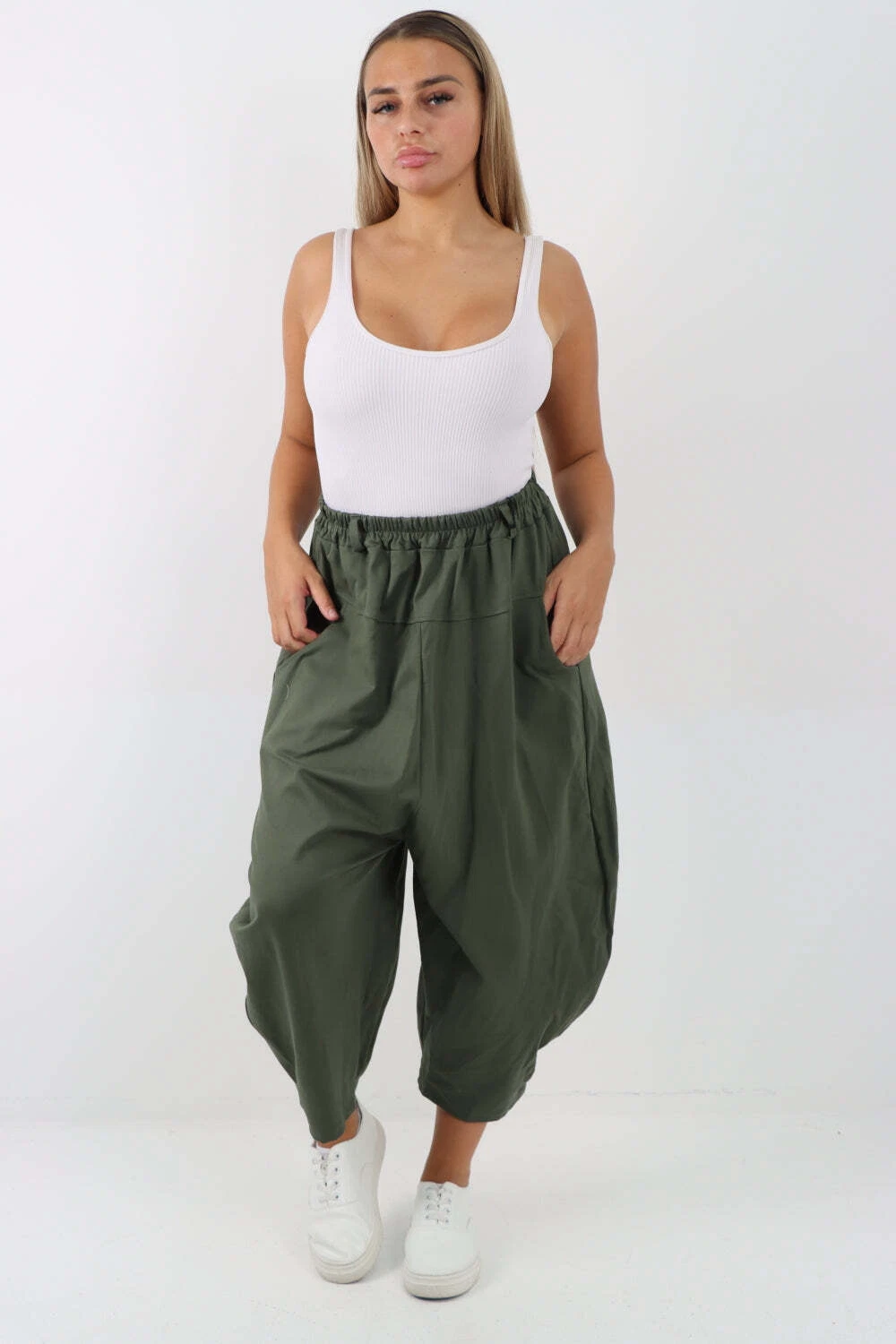 Womens Tiptop Italian Wide Leg Baggy Hareem Pants Ladies Plain Parachute Palazzo