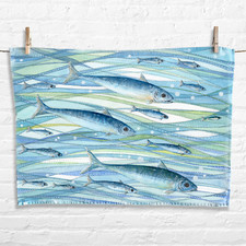 Fish Tea Towel - Coastal Kitchen Decor. Nautical Ocean Seaside Watercolour Art