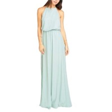 Show Me Your Mumu Dress Medium Heather Halter Formal in Dusty Mint Crisp Maxi