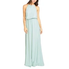 Show Me Your Mumu Dress Medium Heather Halter Formal in Dusty Mint Crisp Maxi