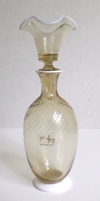 Vintage Effe Due Murano Glass Decanter Amber Ribbed Bottle Vetri d'arte Italy