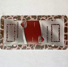 Auto Drive License Plate Frame Cover Pink Brown Camo Animal Print Plastic