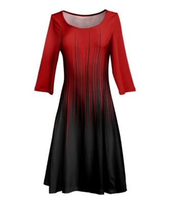 Red & Black Boatneck Three-Quarter Sleeve Dress Size M Lily