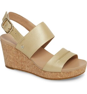 UGG ELENA II METALLIC WOMEN'S PLATFORM WEDGE SANDAL 9.5 GOLD NIB 191142374620 | eBay