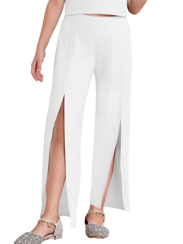Unisex Kid Pants Solid Color Half Elastic Waistband Split Banquet Wedding Prom - Picture 23 of 43