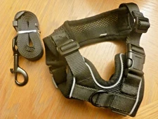 Reflective Padded Blk Harness with Matching Leash, XS, 4 Adjustable Side Buckles