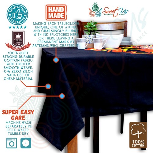 Cotton Possibility Flame Tablecloth Rectangle Kitchen Dining Linen Black - Picture 7 of 9