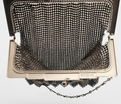 Vintage Art Deco Whiting Davis Mesh Purse Black Enameled - Picture 12 of 15