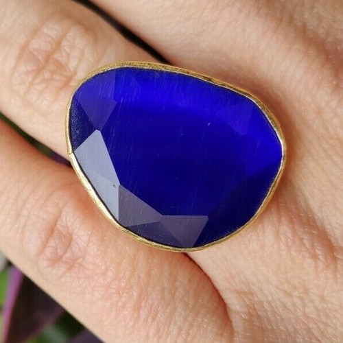 Anillo Mujer Latón Dorado con Gema Piedra Imitación Ojo De Gato Regulable A2 - Imagen 15 de 29