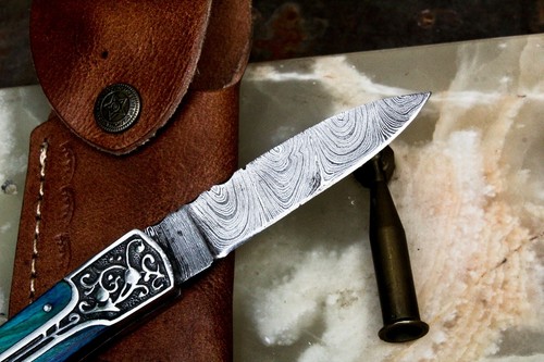 Custom Handmade Damascus Steel Blade Slipjoint Folding Knife | Hard Wood - Picture 6 of 12