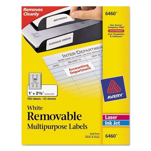 Avery Removable Multi-Use Labels, 1 x 2 5/8, White, 750/Pack - 第 1/4 張圖片