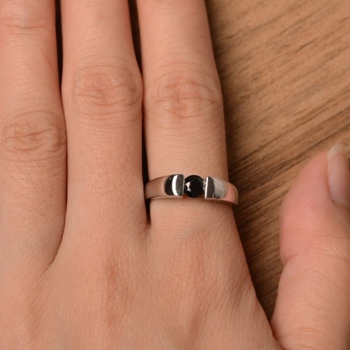 Natural Black Onyx ring proposal ring round cut black gemstone sterling silver - Picture 4 of 4