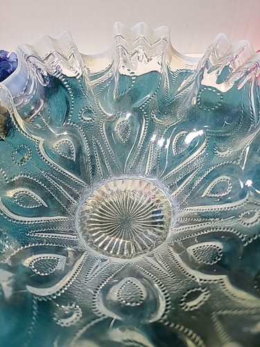 Rare Antique Dugan Edwardian Opalescent Footed Bowl, 3 in 1 Ruffled Rim - 9"D - Picture 4 of 7