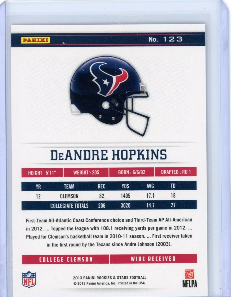 2013 Rookies & Stars DeAndre Hopkins Longevity Foil Rookie RC- Houston Texans - Image 2 of 2