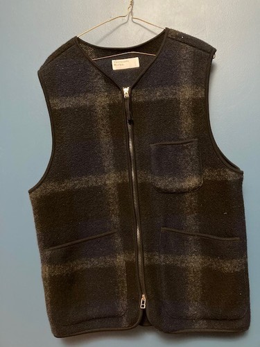 Universal Works Zipped Wool Fleece Vest w Pockets Black & Gray- Medium/Large