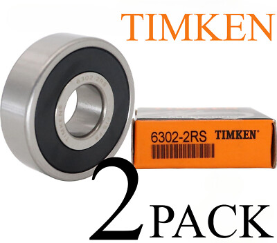 2 PACK New TIMKEN 6302-2RS 15X42X13 mm Double Rubber Seal Ball Bearings Metal