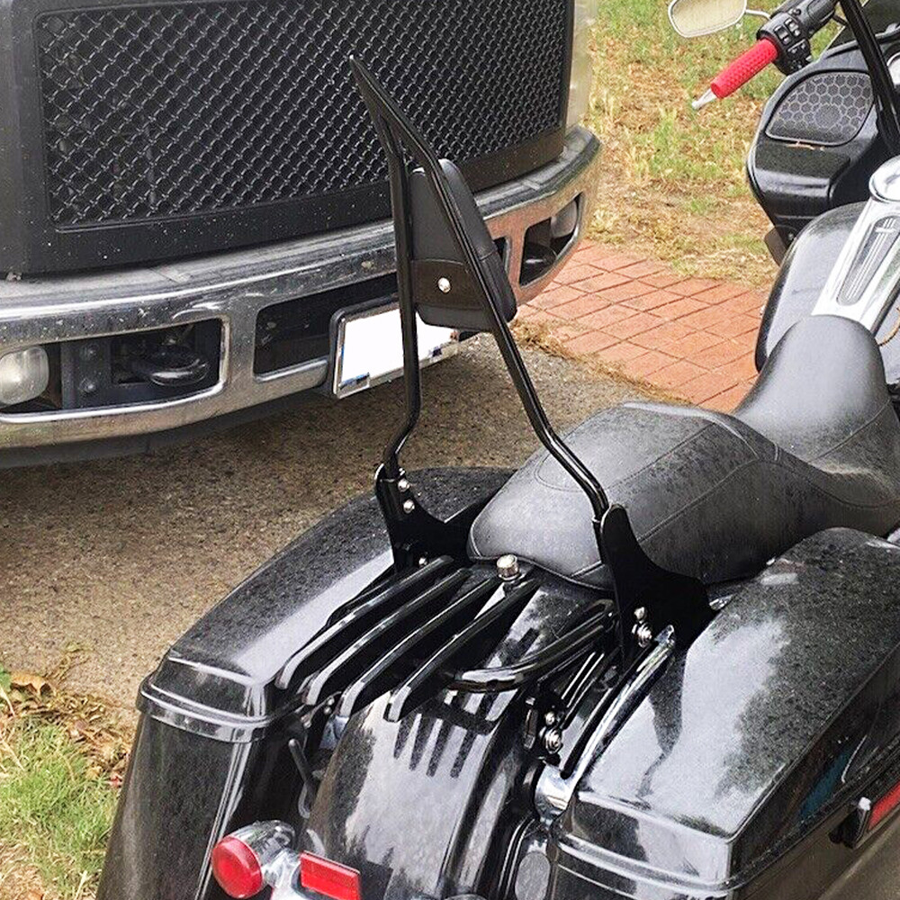 Motorfiets bagagedrager, Qiilu rugleuning Sissy Bar, stalen motorfiets rugleuning bagagedrager, bagagedrager achter, zwart, geschikt voor