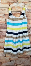*NINE WEST White Blue Tan Striped Fit Flare Sleeveless Tank Church Dress Size 12