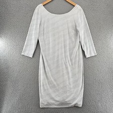 Calvin Klein Dress Women 12 Silver Glitter Shift Cocktail Knit Mini 3/4 Sleeve*