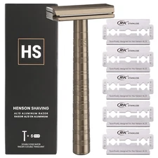 Razor - Tan Double Edge Safety Razor with 5 Spare Blades - 30° Angled Precision