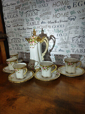 ANTIQUE Nippon Hand-Painted Chocolate Pot Set 5 Cups ANTIQUE Nippon Hand-Painted Chocolate Pot Set 5 Cups