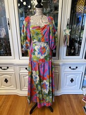 Farm Rio Primavera Print Pink Purple Blue Floral Cut Out Midi Dress L