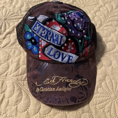 Ed Hardy Black ETERNAL LOVE Mesh Snapback Trucker Hat Cap Tattoo Embellished