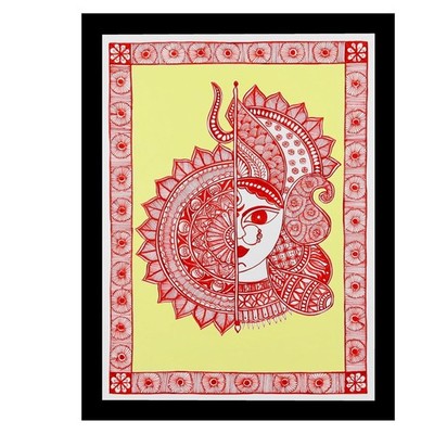 Handmade Madhubani Goddess Durga Painting Framed - Mithila Folk Art